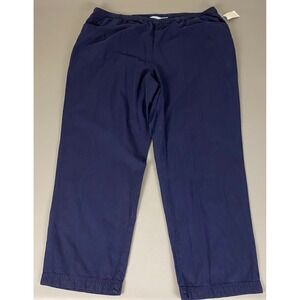 Liz & Me Pants Women's Plus Size 1X Navy Blue Cotton Elastic Waist‎ Casual NWT